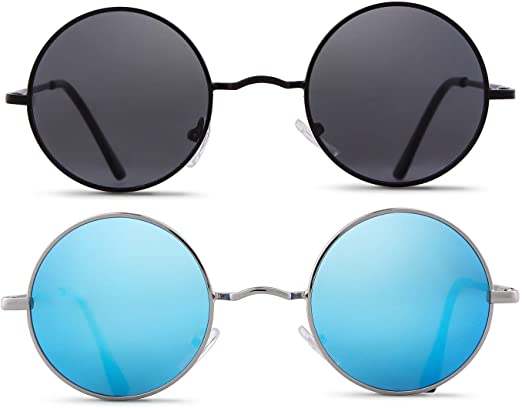 Aizero John Lennon Glasses Round Polarized Sunglasses Hippie Glasses for Women Men pack of 2
